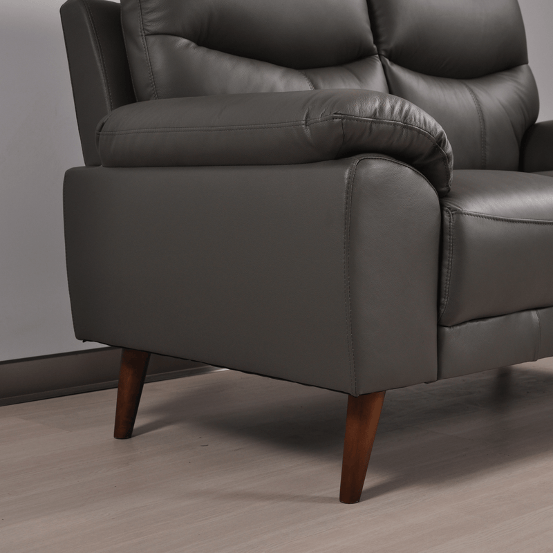 Vantage Grey 2-Seater Sofa close-up in living room set, highlighting cushions, fabric texture, and contemporary design details