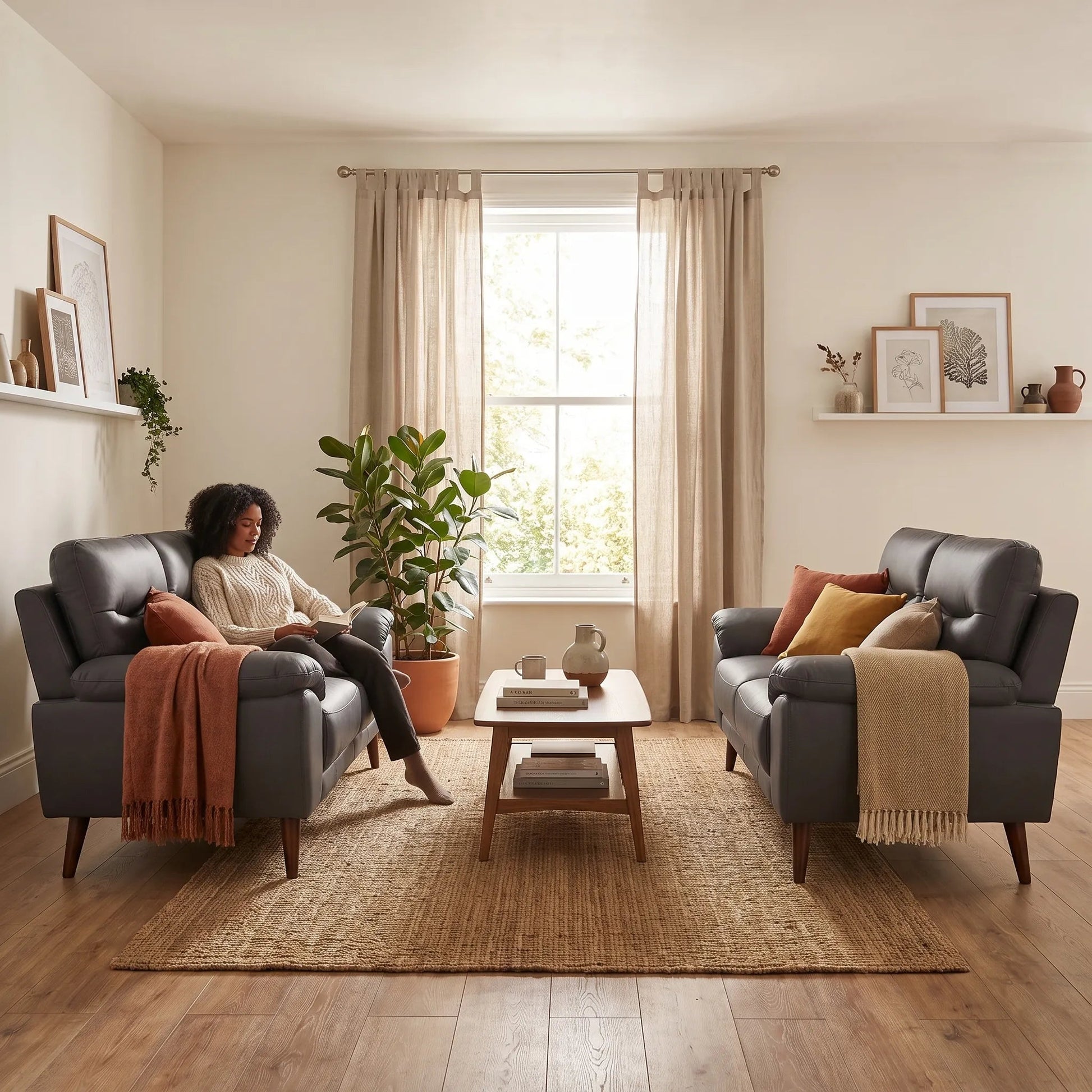 Vantage Genuine Leather Grey 2+2 Seater Sofa Set - Furniture Instore