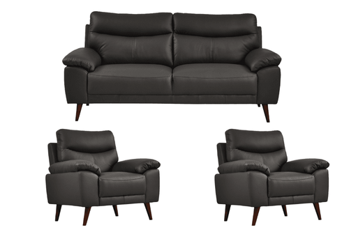 Vantage Genuine Leather Grey 3+1+1 Seater Sofa Set