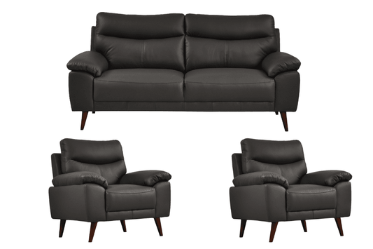 Vantage Genuine Leather Grey 3+1+1 Seater Sofa Set