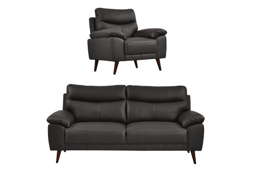 Vantage Genuine Leather Grey 3+1 Seater Sofa Set