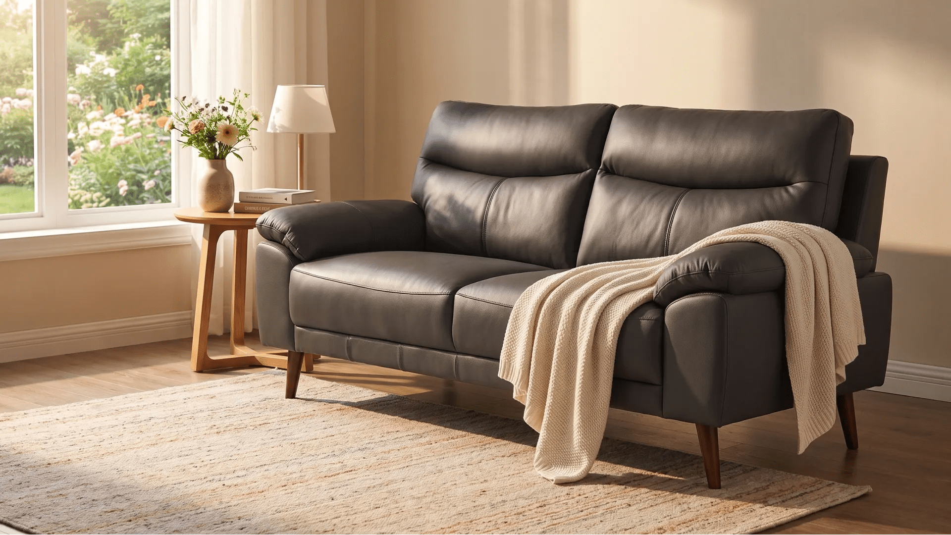 Vantage Genuine Leather Grey 3 Seater Sofa - Furniture Instore