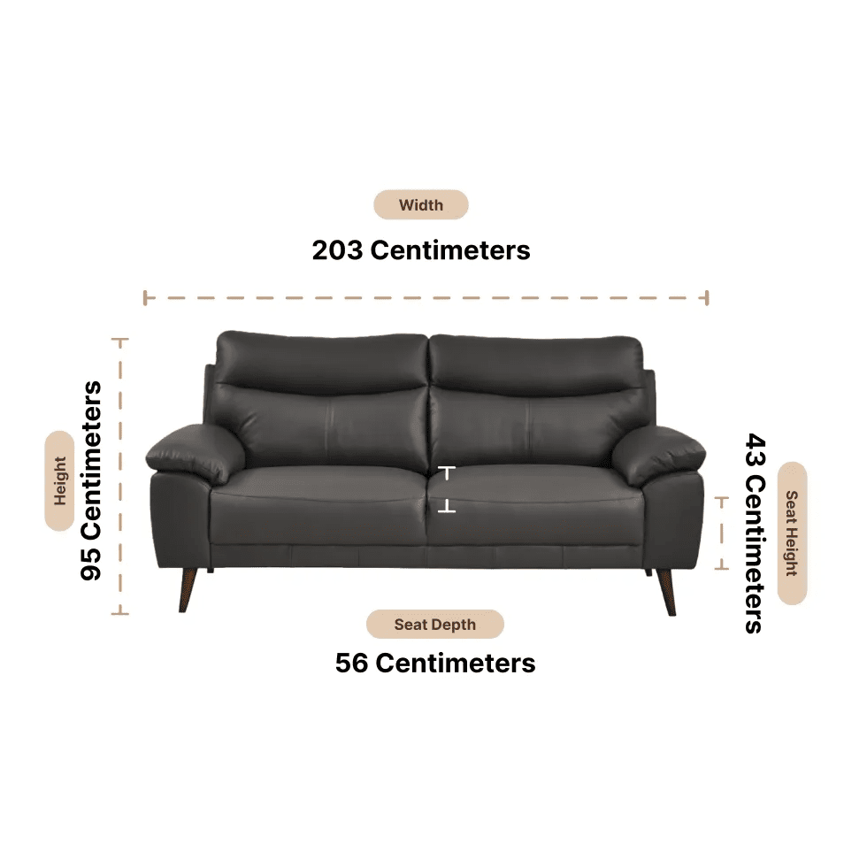 Vantage Genuine Leather Grey 3 Seater Sofa - Furniture Instore
