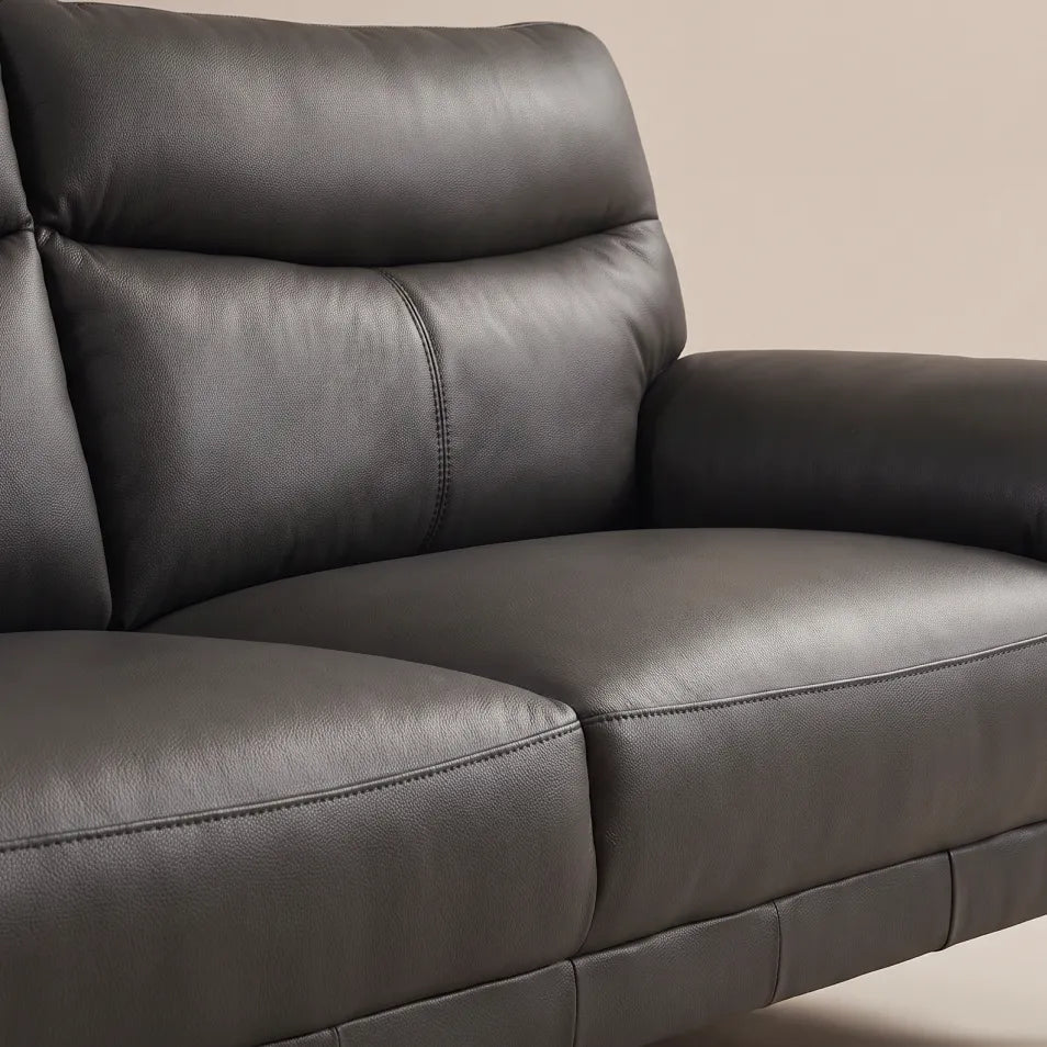 Vantage Genuine Leather Grey 3 Seater Sofa - Furniture Instore