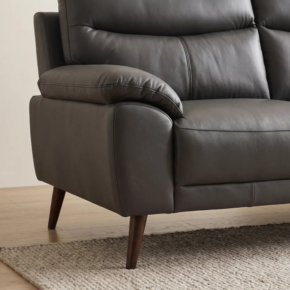 Vantage Genuine Leather Grey 3 Seater Sofa - Furniture Instore
