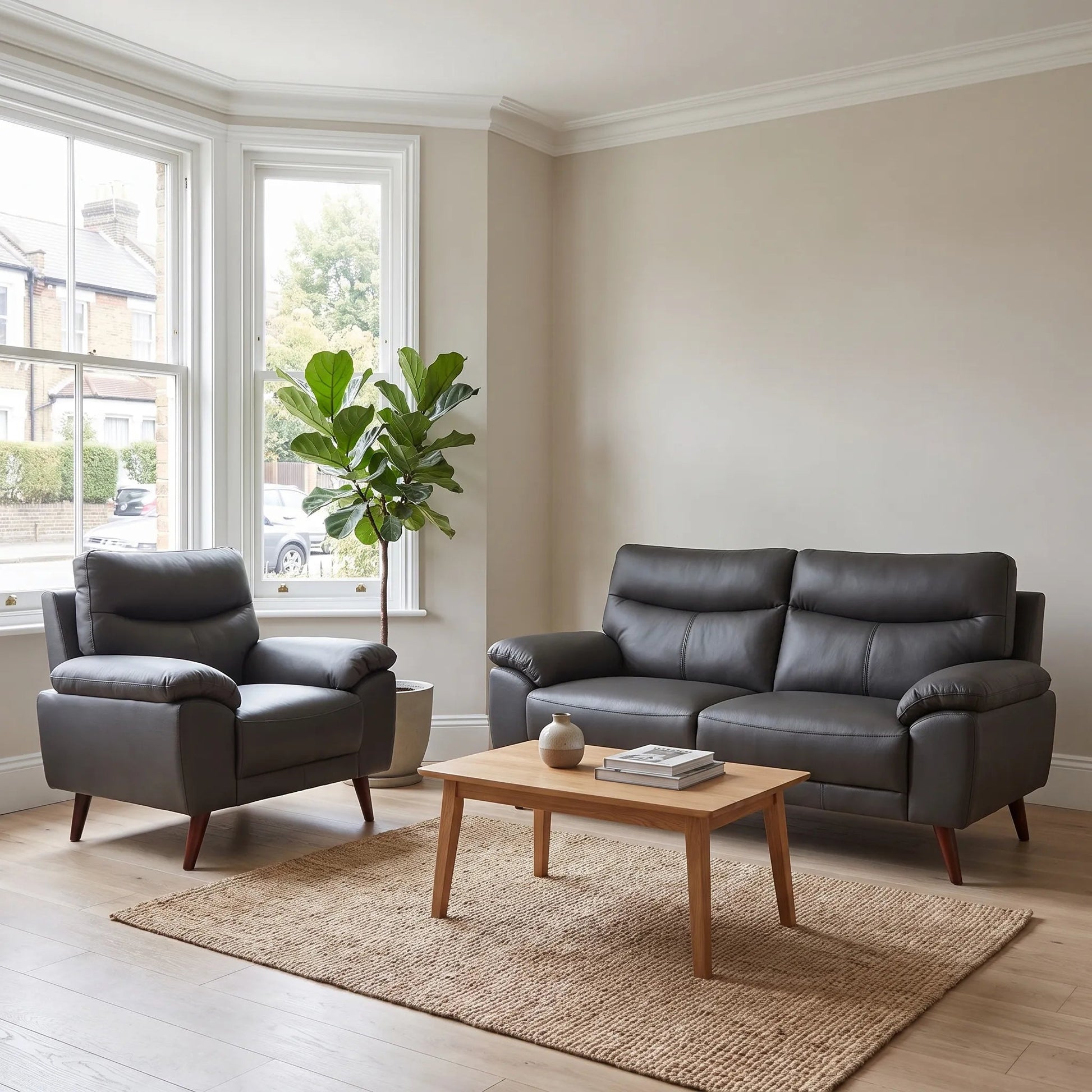 Vantage Genuine Leather Grey 3+1 Seater Sofa Set - Furniture Instore