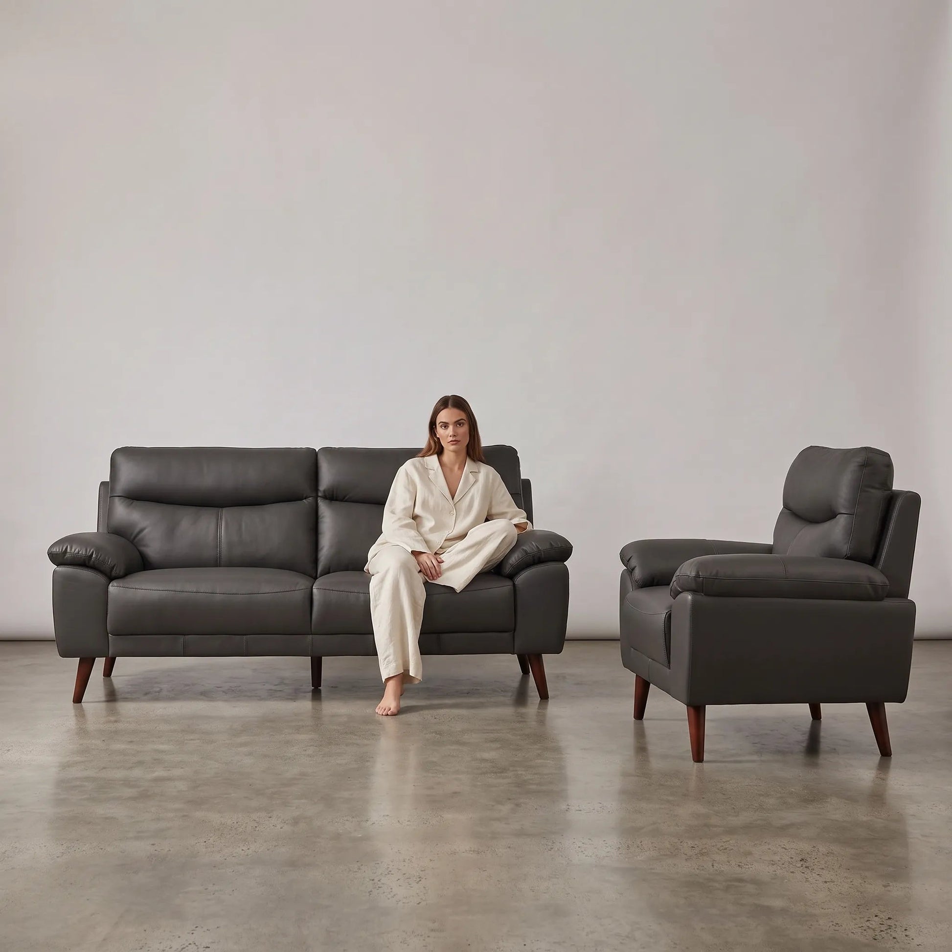 Vantage Genuine Leather Grey 3+1 Seater Sofa Set - Furniture Instore