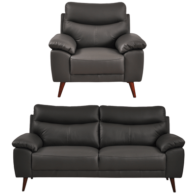 Vantage Genuine Leather Grey 3+1 Seater Sofa Set