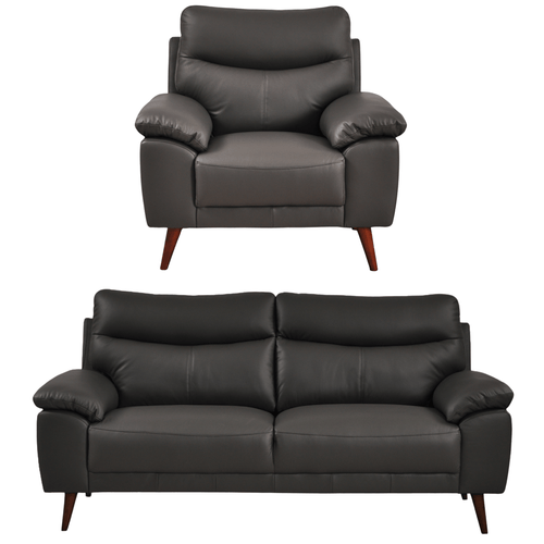 Vantage Genuine Leather Grey 3+1 Seater Sofa Set