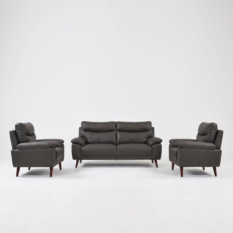Vantage Genuine Leather Grey 3+1+1 Seater Sofa Set - Furniture Instore