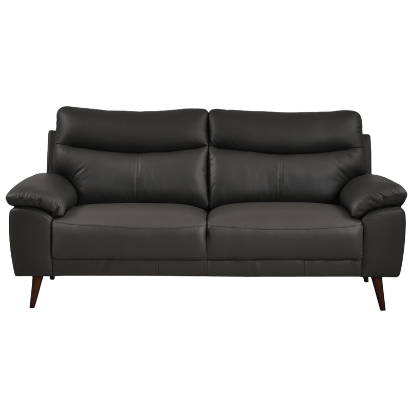 Vantage Grey 3-Seater Sofa front facing on white background, showing cushions, clean lines, and modern design details
