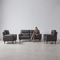 Vantage Genuine Leather Grey 3+1+1 Seater Sofa Set - Furniture Instore