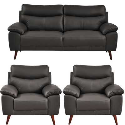 Vantage Genuine Leather Grey 3+1+1 Seater Sofa Set