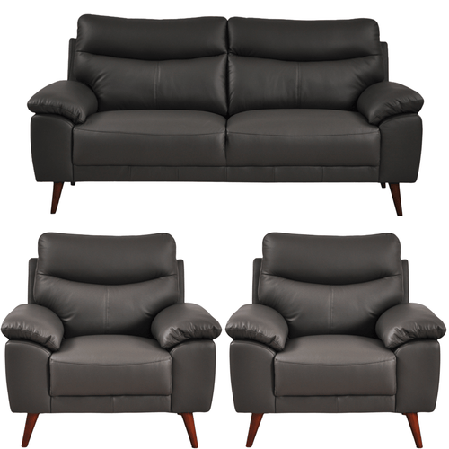 Vantage Genuine Leather Grey 3+1+1 Seater Sofa Set