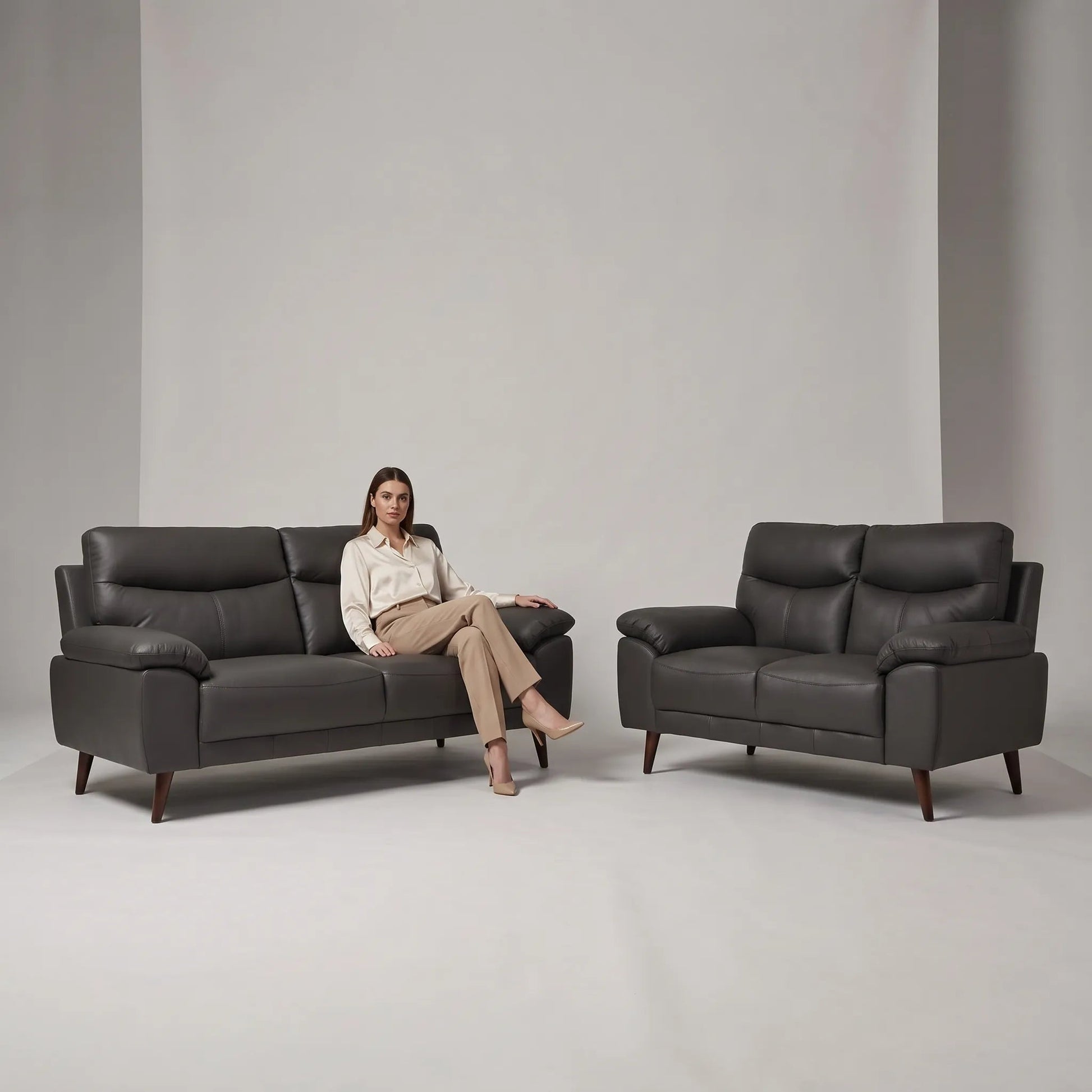 Vantage Genuine Leather Grey 3+2 Seater Sofa Set - Furniture Instore