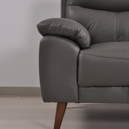 Vantage Grey 2-Seater Sofa close-up in living room set, highlighting cushions, fabric texture, and contemporary design details