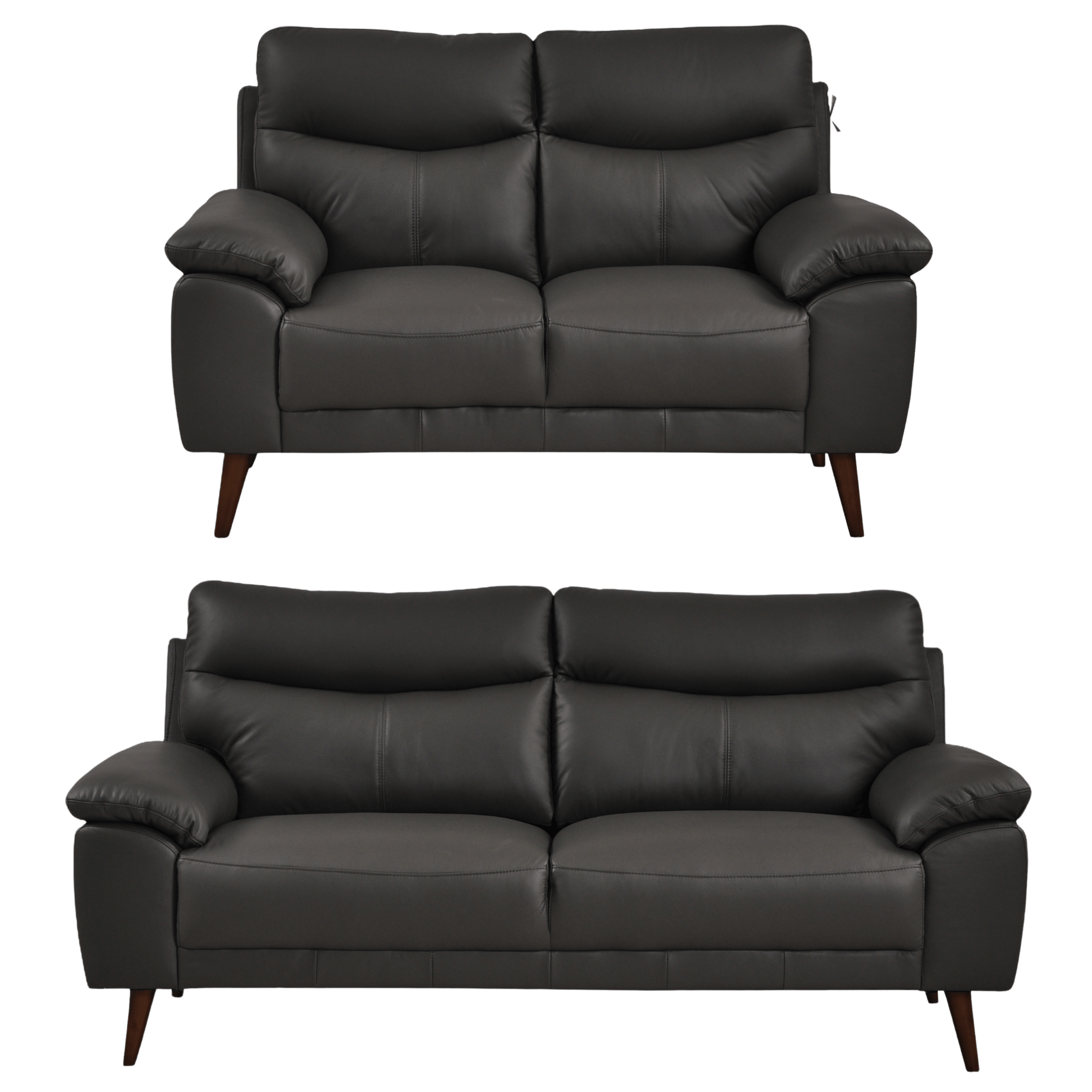 Vantage Grey 3+2 Sofa combo front facing on white background, showing cushions, clean lines, and modern design details