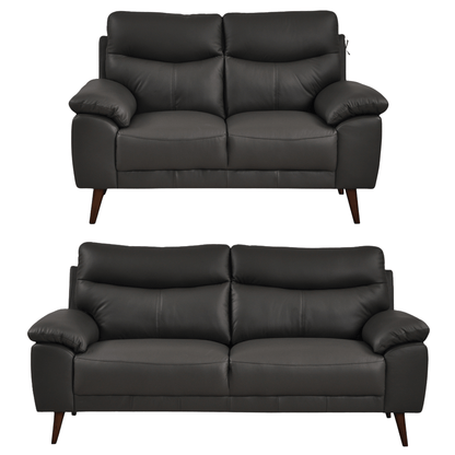 Vantage Grey 3+2 Sofa combo front facing on white background, showing cushions, clean lines, and modern design details