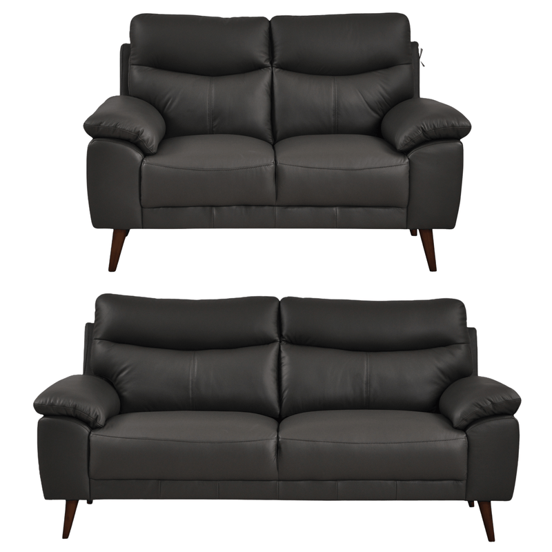 Vantage Grey 3+2 Sofa combo front facing on white background, showing cushions, clean lines, and modern design details