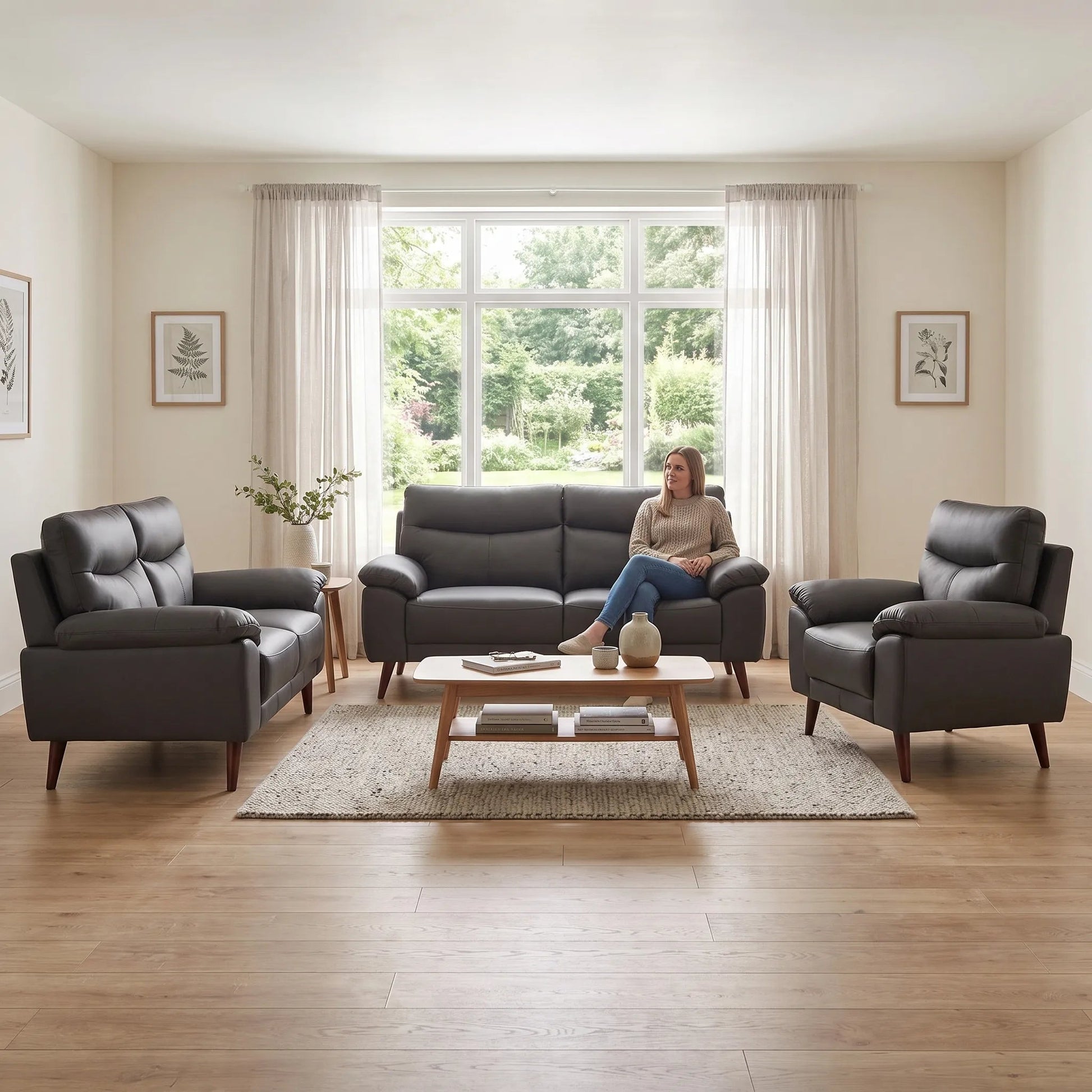 Vantage Genuine Leather Grey 3+2+1 Seater Sofa Set - Furniture Instore