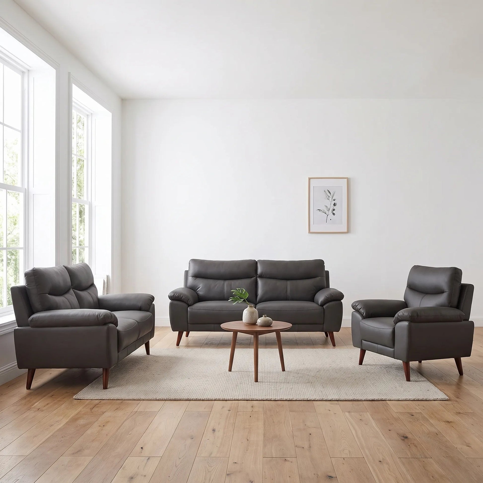Vantage Genuine Leather Grey 3+2+1 Seater Sofa Set - Furniture Instore