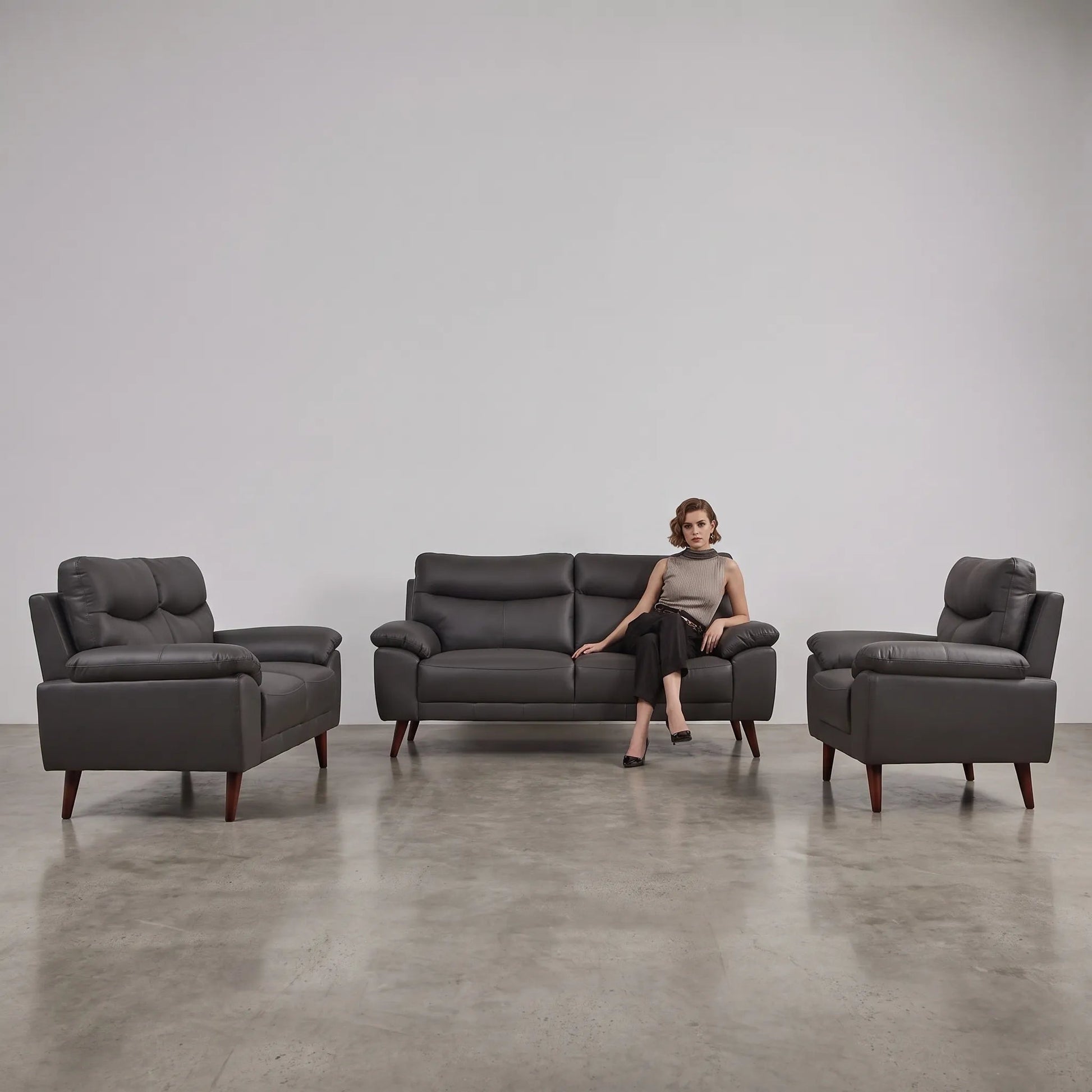Vantage Genuine Leather Grey 3+2+1 Seater Sofa Set - Furniture Instore