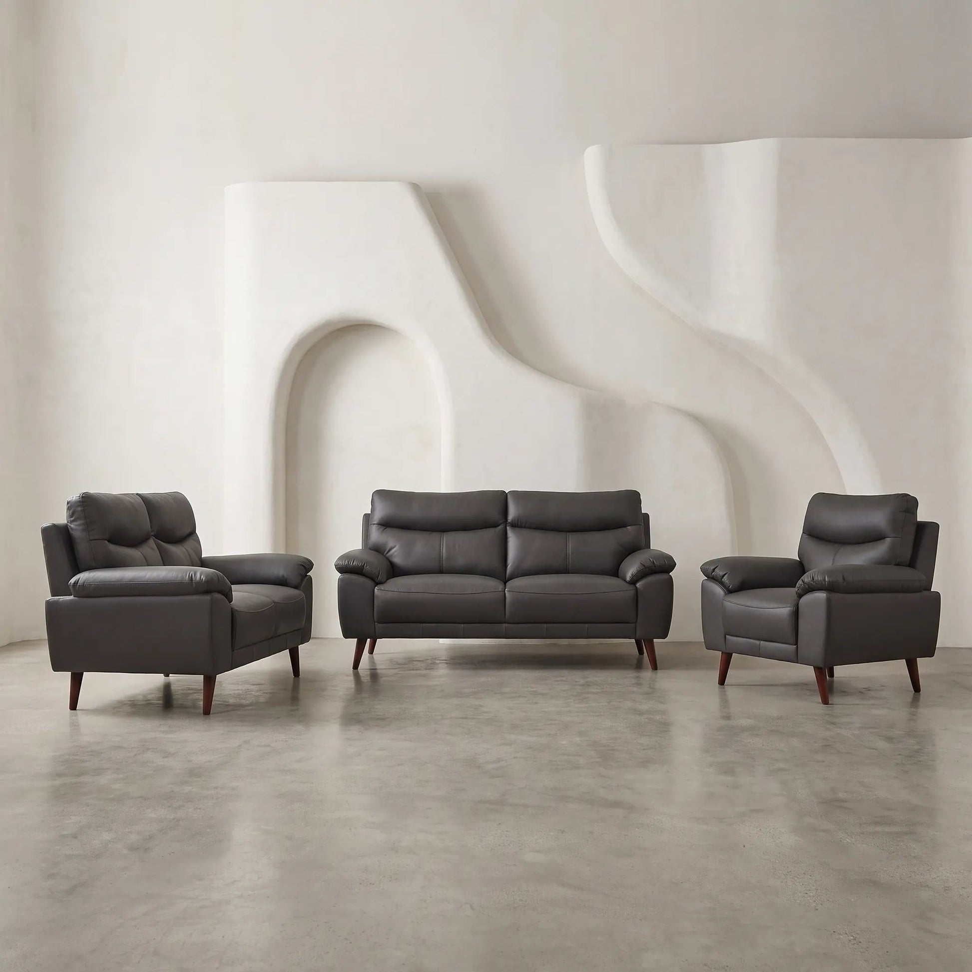 Vantage Genuine Leather Grey 3+2+1 Seater Sofa Set - Furniture Instore