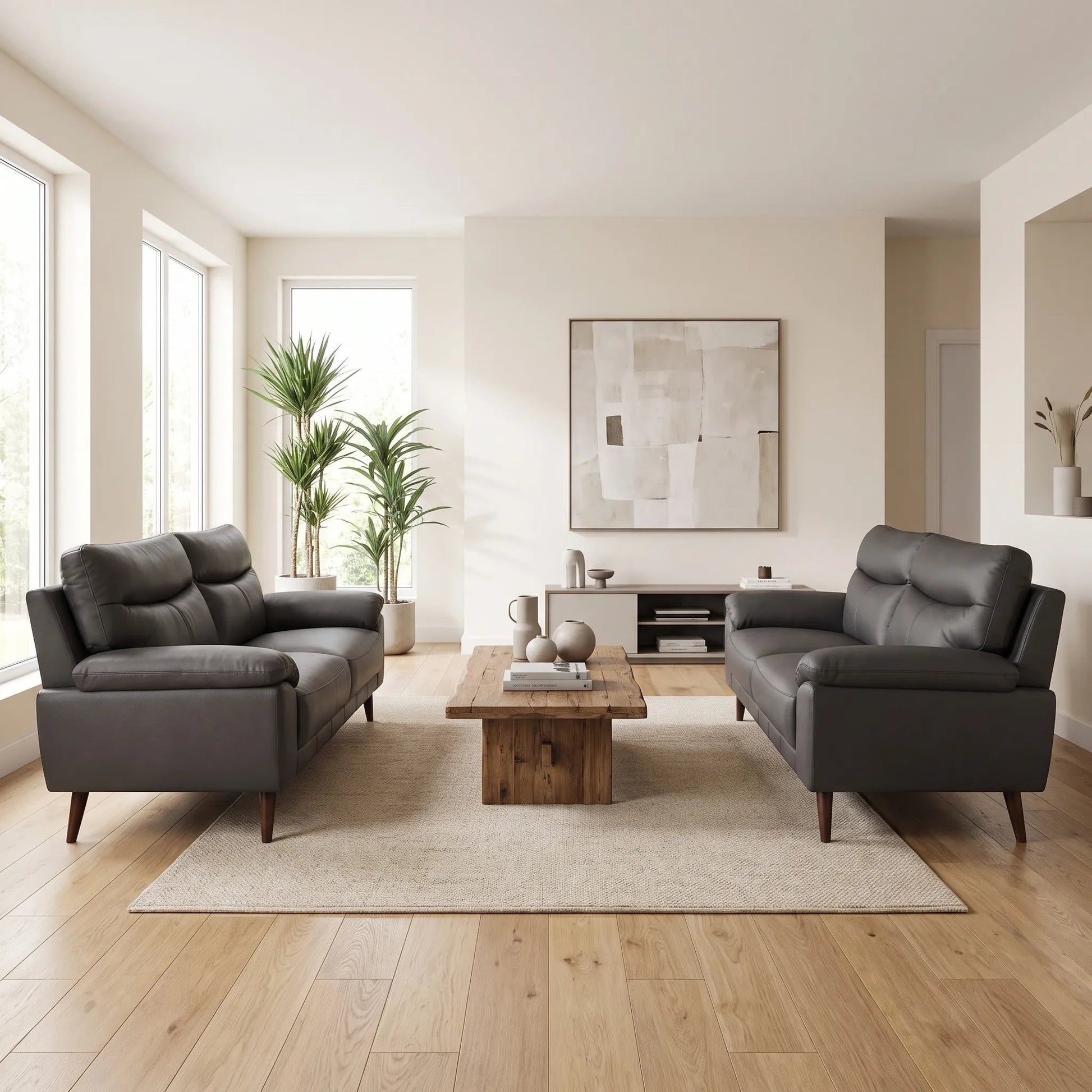 Vantage Genuine Leather Grey 3+3 Seater Sofa Set - Furniture Instore