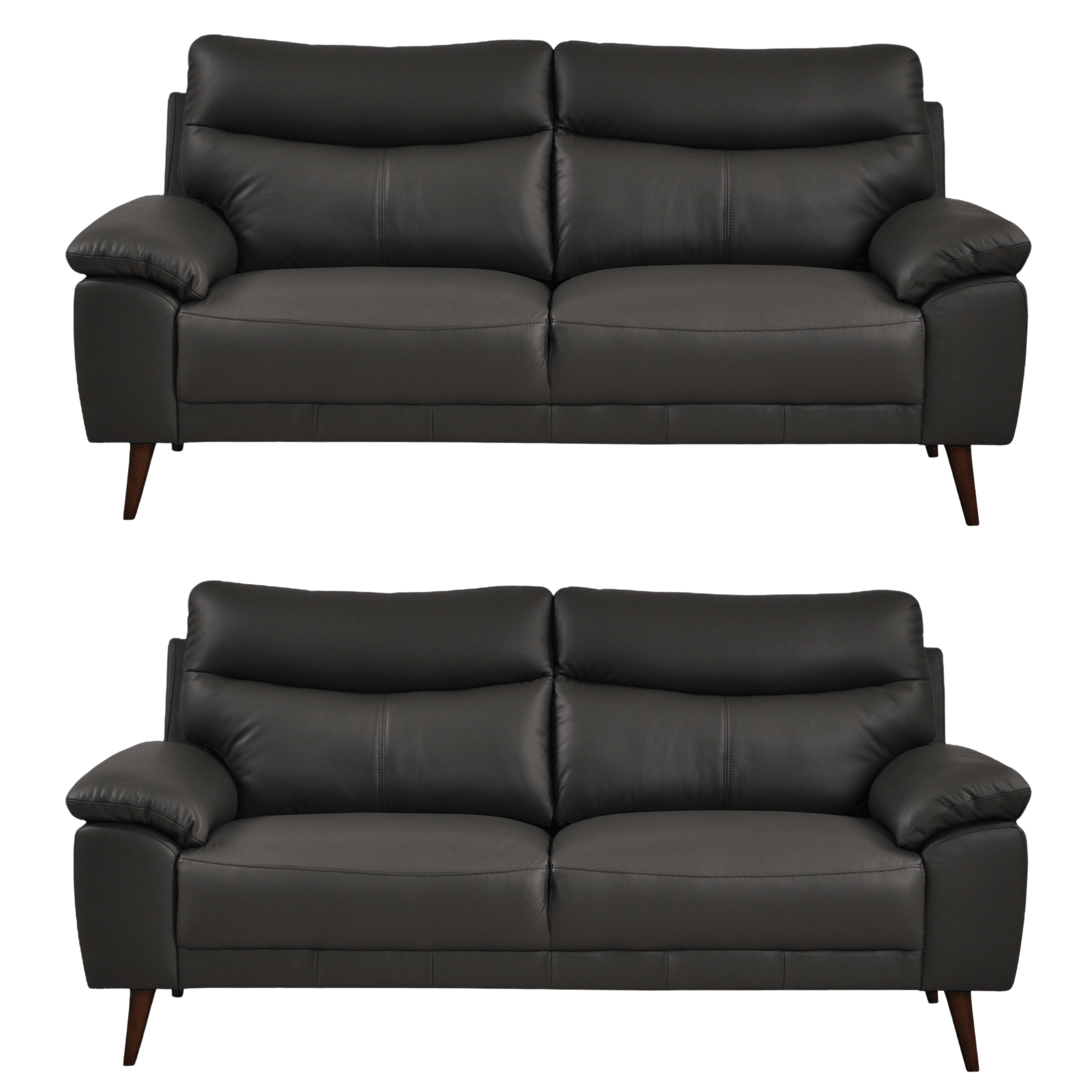 Vantage Grey 3+3 Sofa combo front facing on white background, showing cushions, clean lines, and modern design details