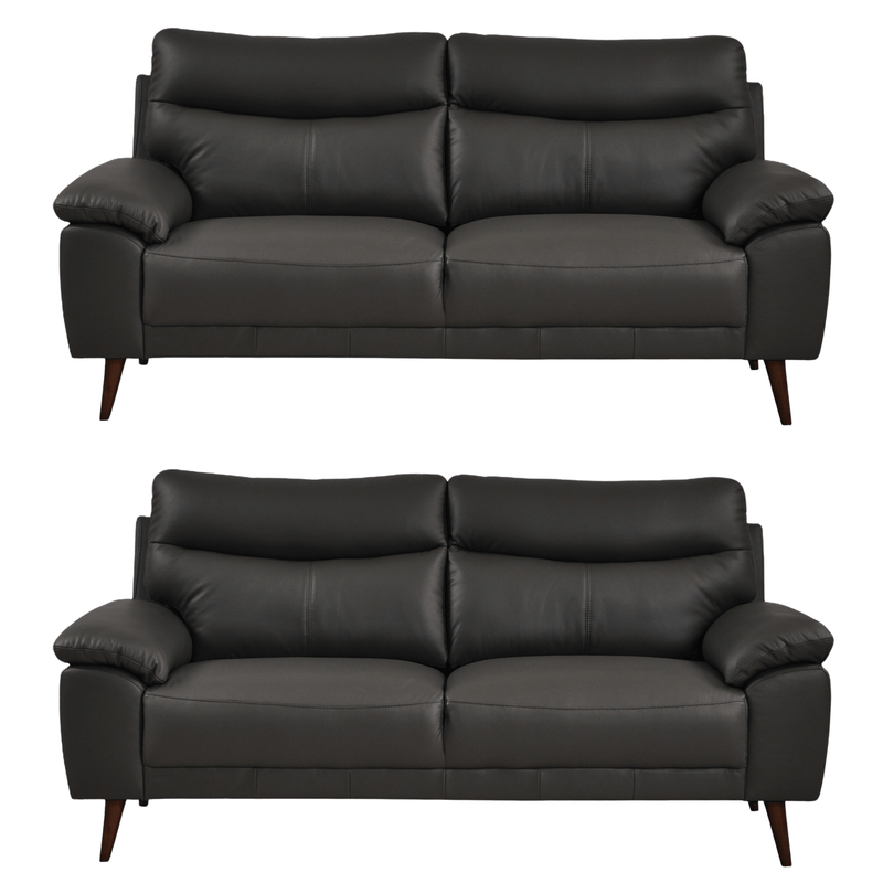 Vantage Grey 3+3 Sofa combo front facing on white background, showing cushions, clean lines, and modern design details