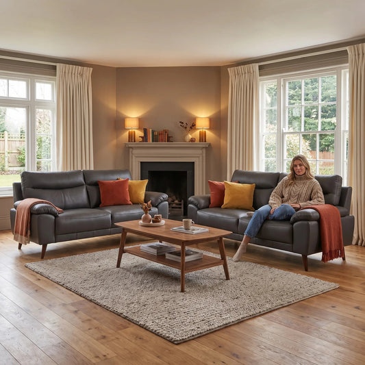 Vantage Genuine Leather Grey 3+3 Seater Sofa Set - Furniture Instore