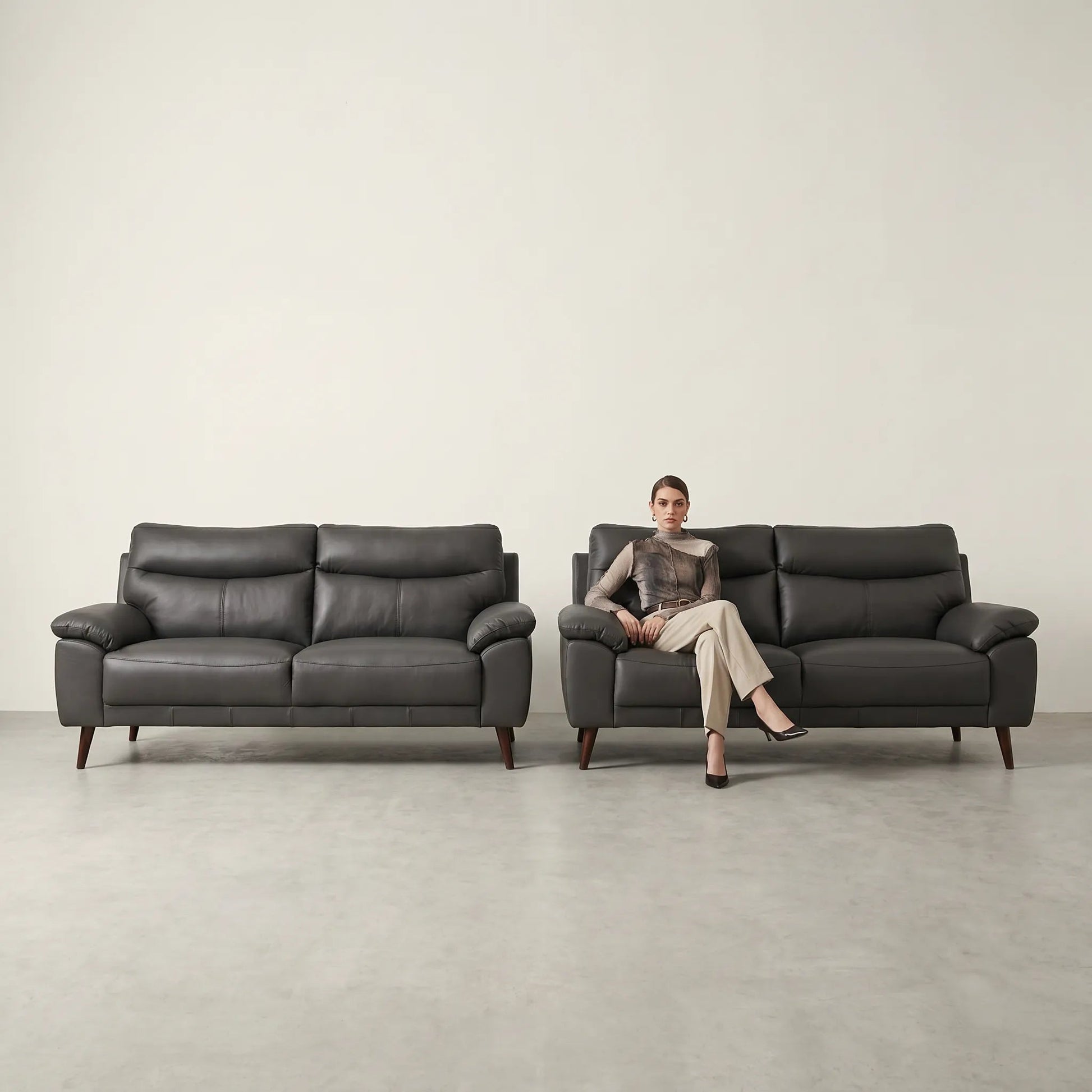 Vantage Genuine Leather Grey 3+3 Seater Sofa Set - Furniture Instore