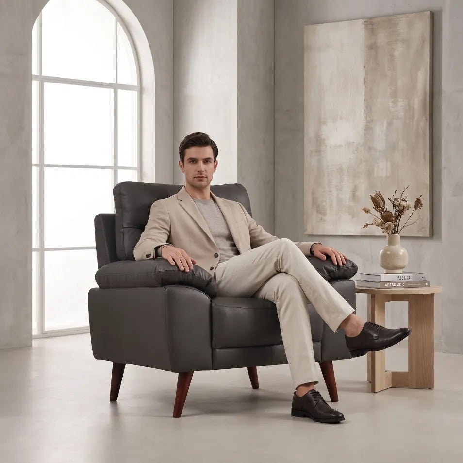 Vantage Genuine Leather Grey Armchair - Furniture Instore