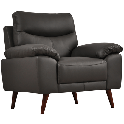 Vantage Grey Armchair, angled view on white background, modern design, stylish and comfortable seating