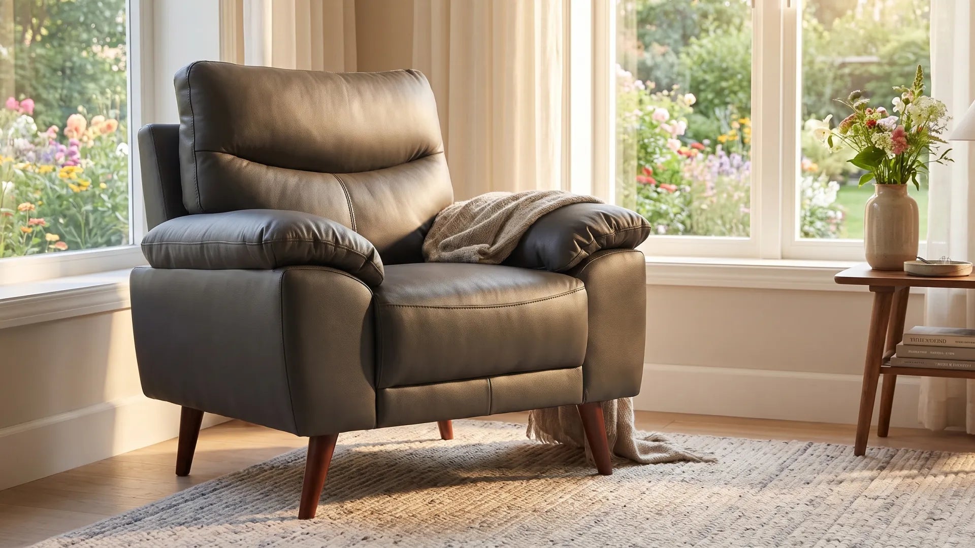 Vantage Genuine Leather Grey Armchair - Furniture Instore
