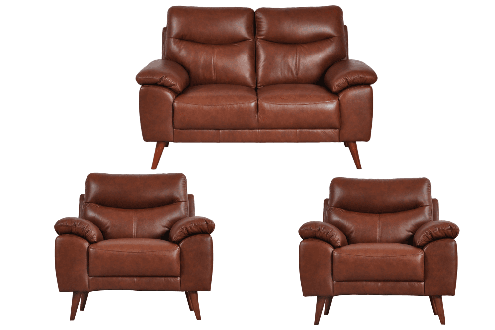 Vantage Genuine Leather Tan 2+1+1 Seater Sofa Set