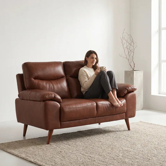 Vantage Genuine Leather Tan 2 Seater Sofa - Furniture Instore