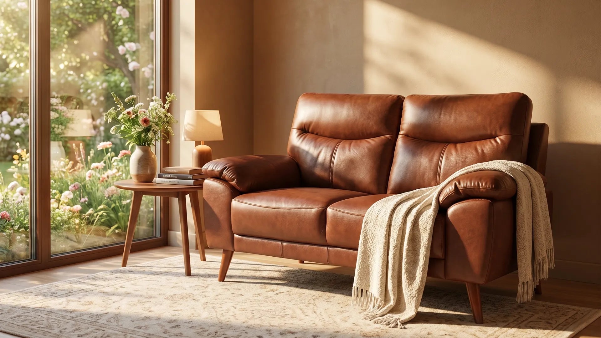 Vantage Genuine Leather Tan 2 Seater Sofa - Furniture Instore