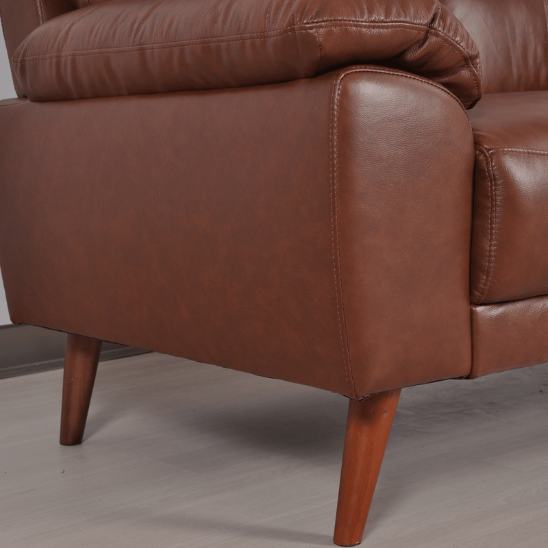 Vantage Tan 2-Seater Sofa close-up in living room set, highlighting cushions, fabric texture, and contemporary design details