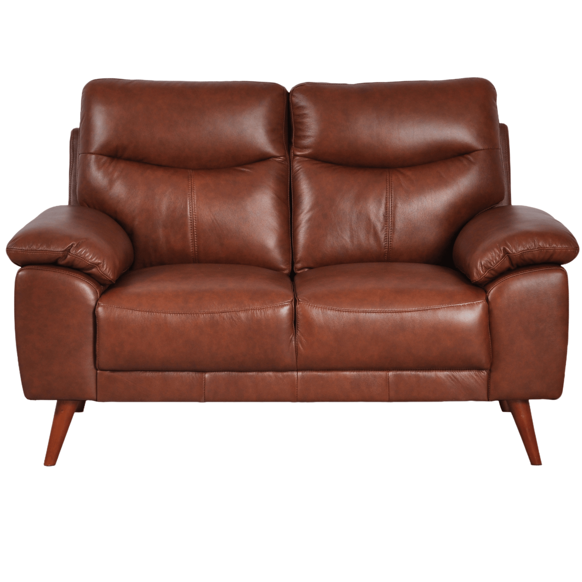 Vantage Tan 2-Seater Sofa front facing on white background, showing cushions, clean lines, and modern design details