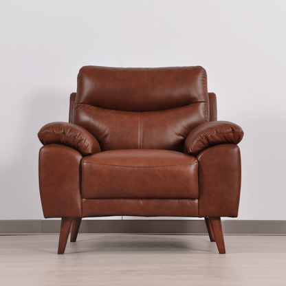 Vantage Tan Armchair front facing in stylish living room set with neutral décor, soft lighting, and modern design accents