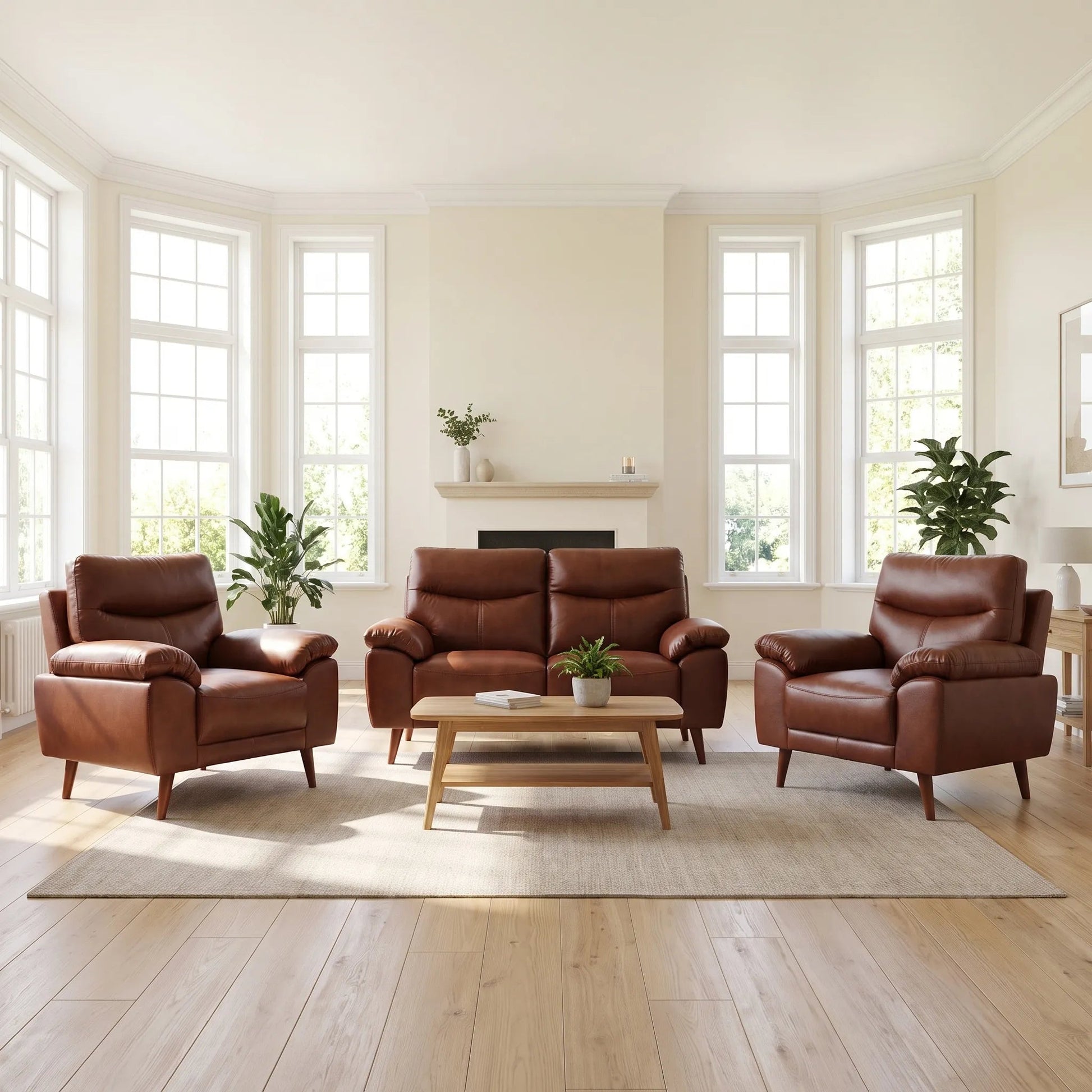 Vantage Genuine Leather Tan 2+1+1 Seater Sofa Set - Furniture Instore