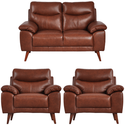 Front-facing Vantage tan 2+1+1 sofa set on a white background with modern design and cushioned seats
