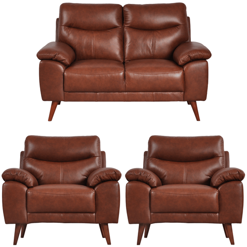 Vantage Genuine Leather Tan 2+1+1 Seater Sofa Set