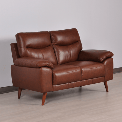 Vantage Tan 2-Seater Sofa angled view in modern living room with neutral décor and soft lighting