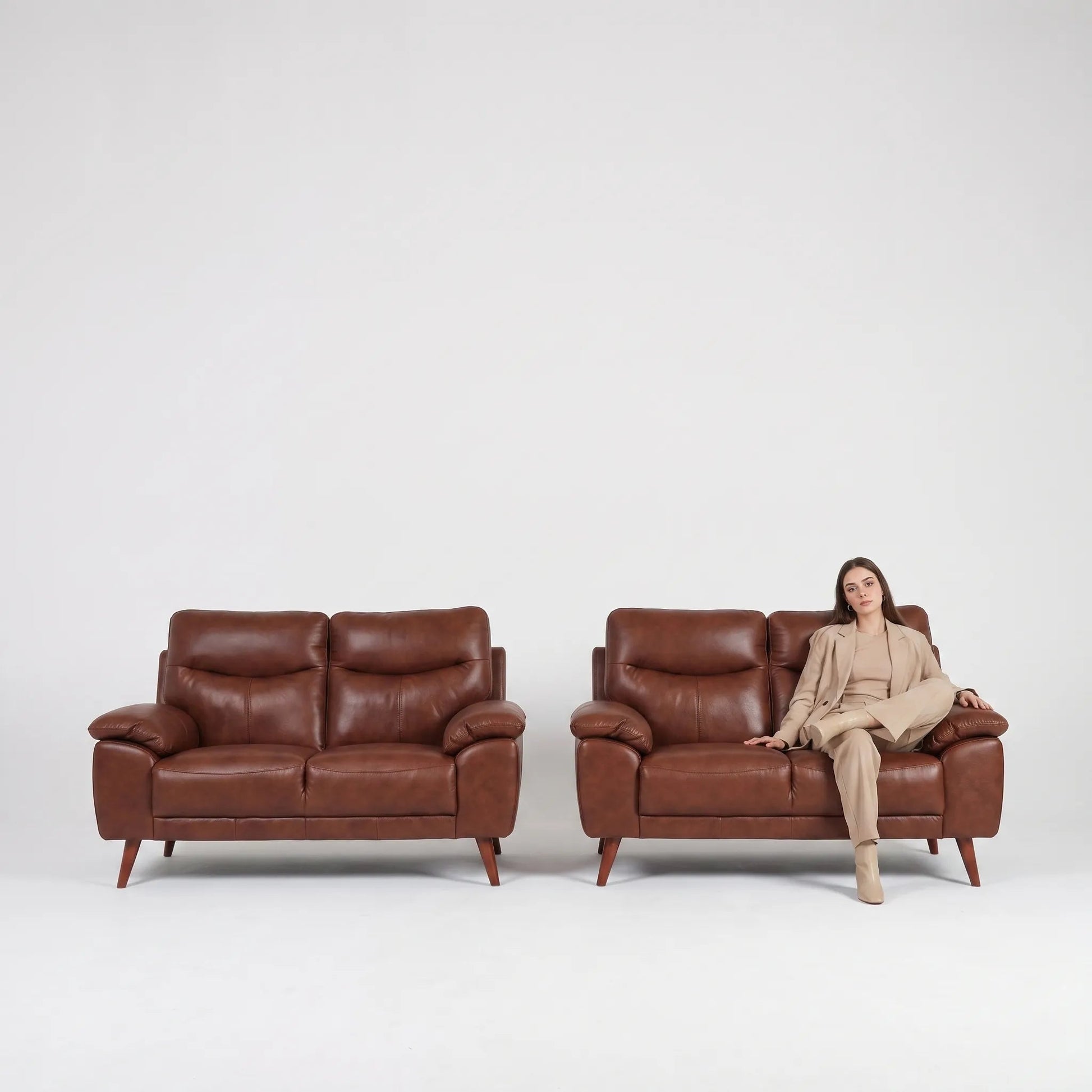 Vantage Genuine Leather Tan 2+2 Seater Sofa Set - Furniture Instore