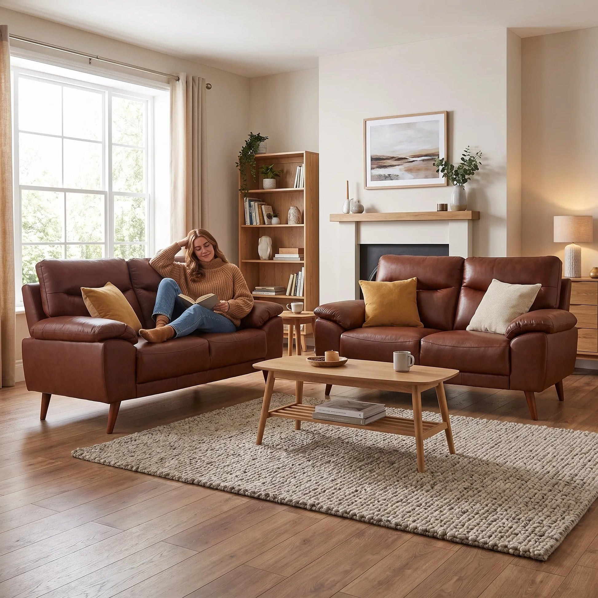 Vantage Genuine Leather Tan 2+2 Seater Sofa Set - Furniture Instore
