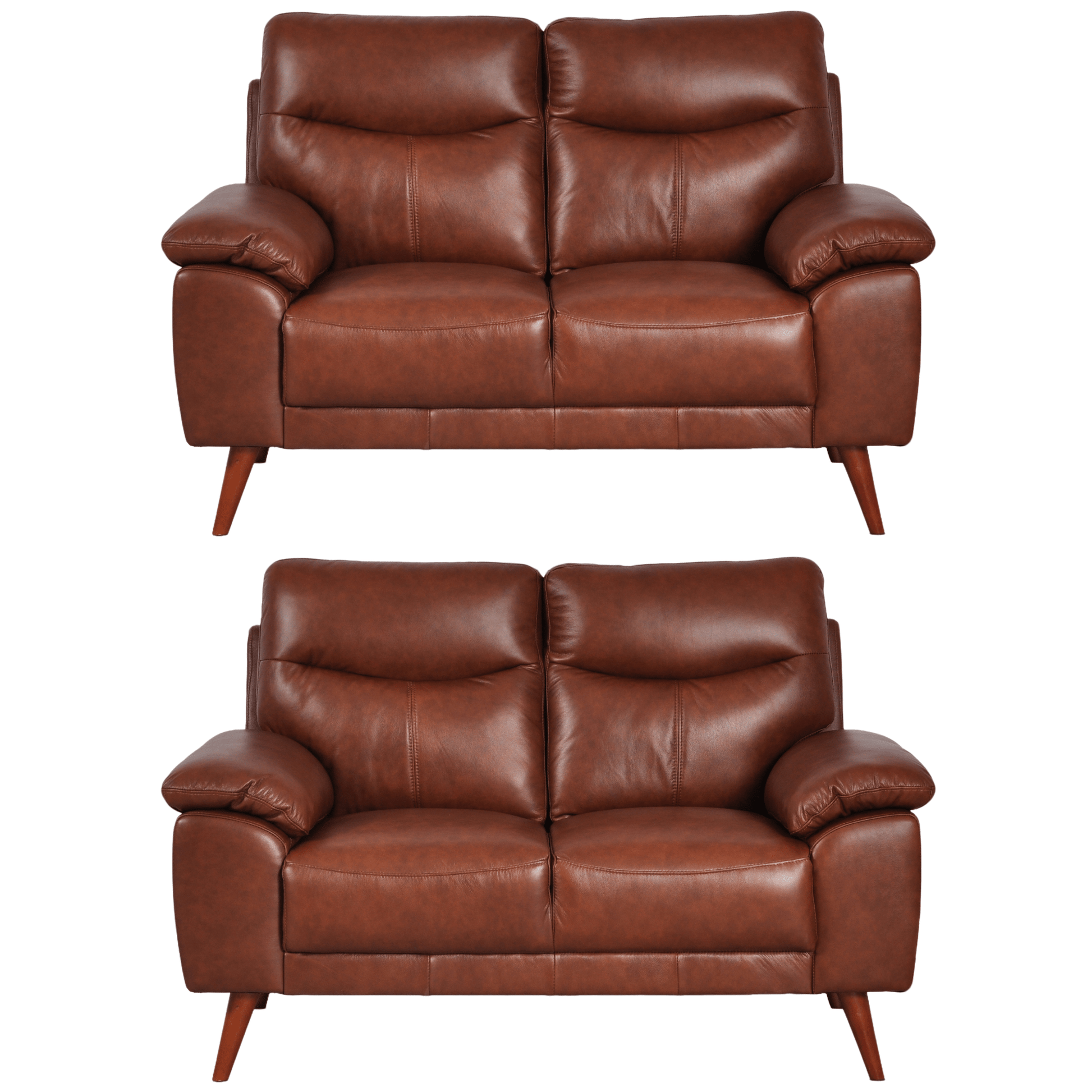 Vantage Tan 2+2 Sofa combo front facing on white background, showing cushions, clean lines, and modern design details