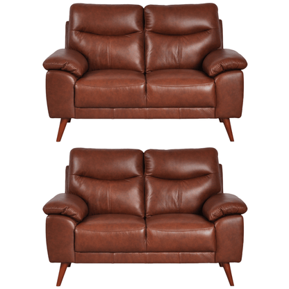 Vantage Tan 2+2 Sofa combo front facing on white background, showing cushions, clean lines, and modern design details