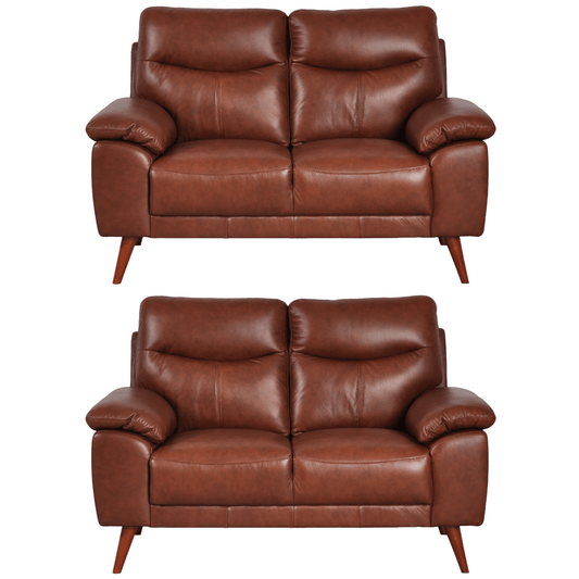 Vantage Tan 2+2 Sofa combo front facing on white background, showing cushions, clean lines, and modern design details